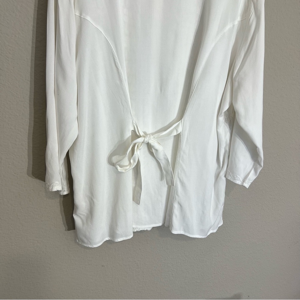 Soft Surroundings white embroidered button tunic top 2x tie back boho romantic - Picture 12 of 15